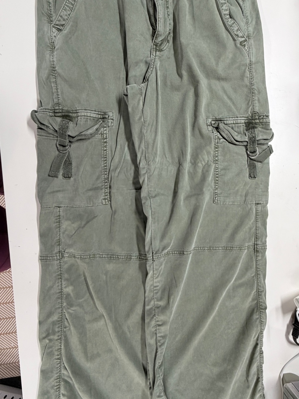 AE Dreamy Drape Super High Wated Cargo Pants in Olive